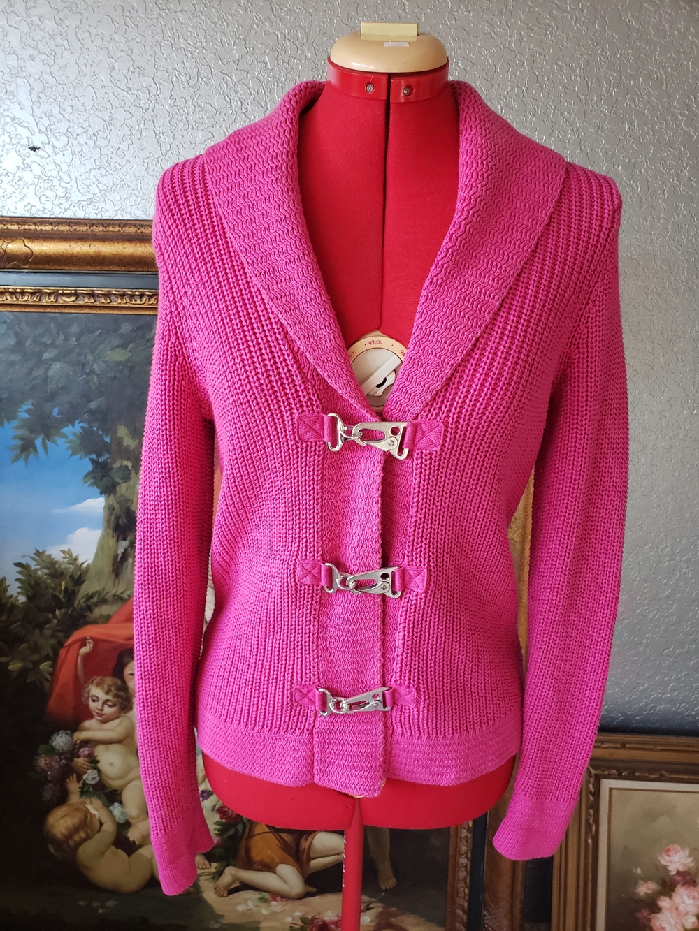 Ralph Lauren Hot Pink Shawl-Collar Toggle Cardigan